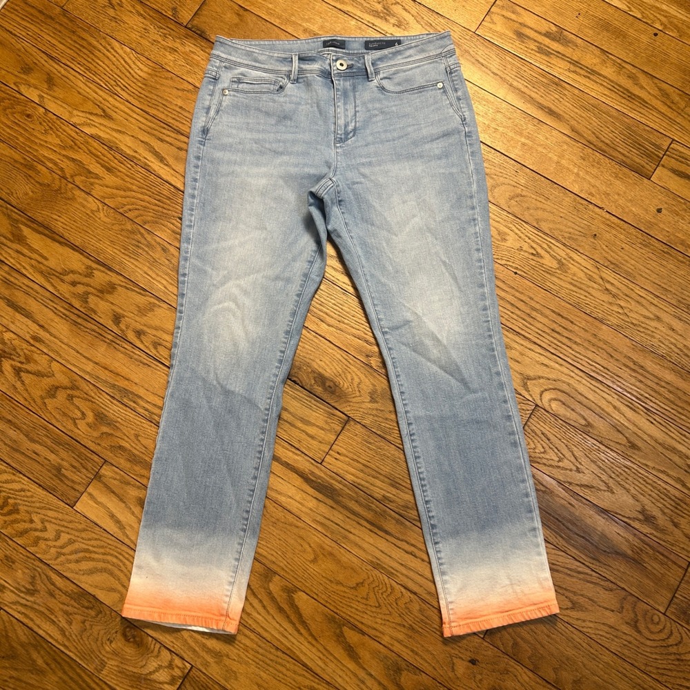 J. Jill Authentic Fit Slim Ankle Jeans Light Wash Ombre Dip Dye Coral Orange 6